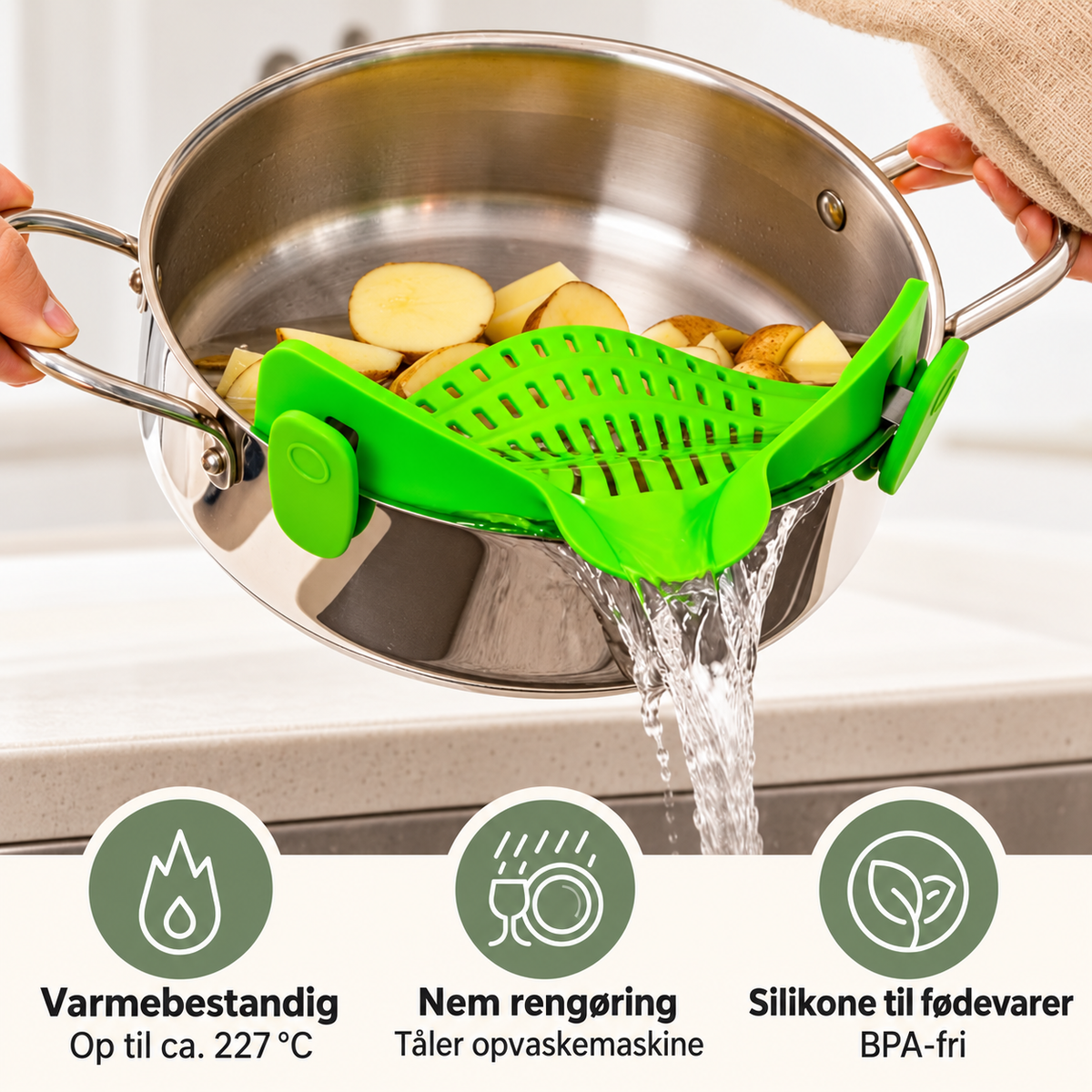 Grøn silikonesi: varmebestandig, tåler opvaskemaskine og BPA-fri silikone