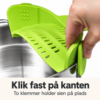 To silikoneklemmer holder den grønne grydesi fast på kanten