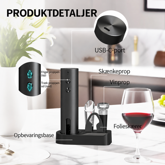 Vinoplukker sæt med danske produktdetaljer